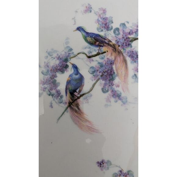 Czechoslovakia Hexagon Porcelain Perfume Vanity Tray Peacocks Birds Of Paradise - Picture 2 of 4